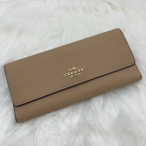 Coach Handbags - NWOT COACH Soft Trifold Wallet Taupe Pebbled Leather
